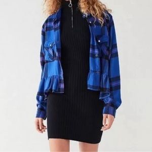 BDG Cropped Plaid Ruffle Flannel